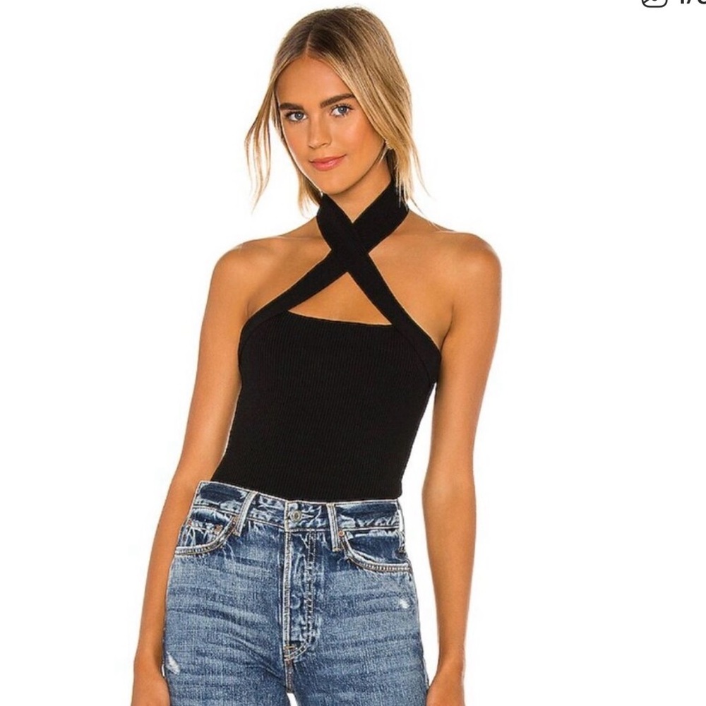 NBD- revole Crisscross Halter Ribbed Tank Top - Women - black